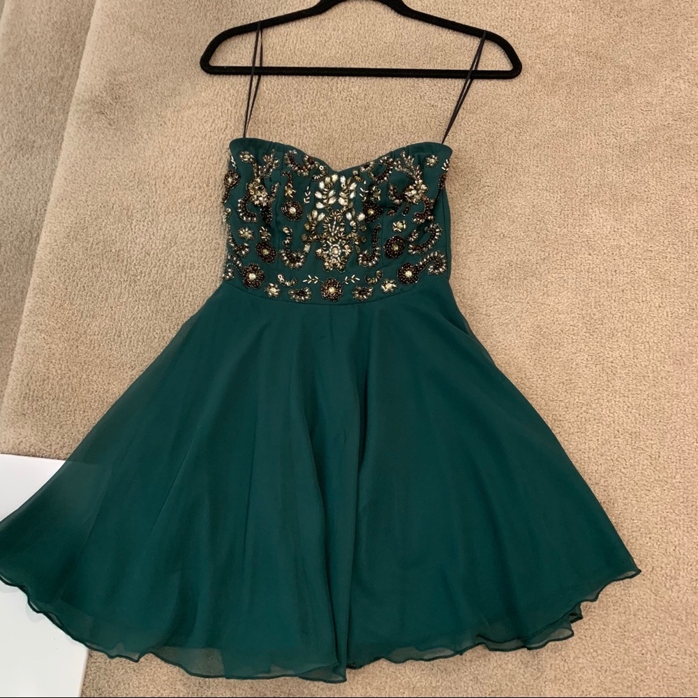 TFNC Forest Green Beaded Strapless Dress